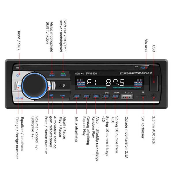 Radio med bluetooth musik & håndfri telefonopkald, passer til Bach Kabinescooter incl. kraftig Antenne og montering