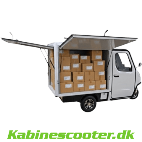 Cargo Kabinescooter - Set fra siden og fyldt med kasser i lad boksen